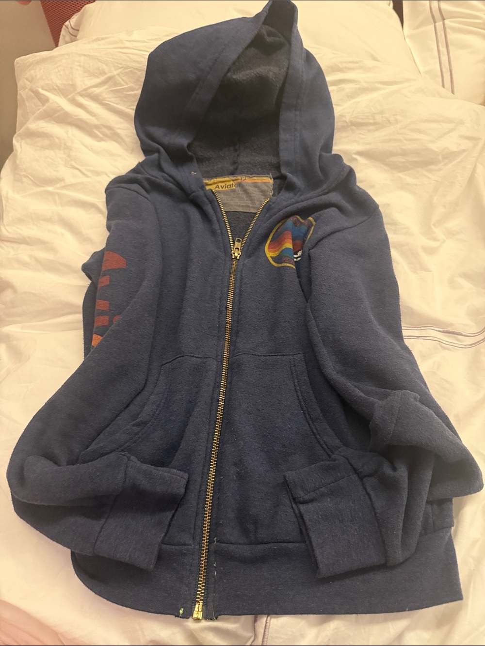 Aviator Nation Navy Kids Zip Hoodie with Rainbow Patch